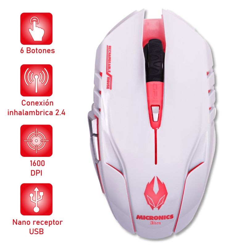 Mouse-Gamer-Inalambrico-Alien-Blanco-