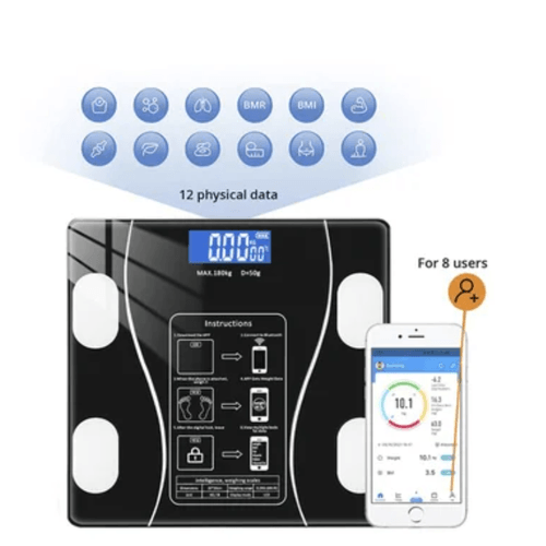 Balanza digital inteligente bluetooth 12 indicadores 180k 2 pilas AAA - BLANCO