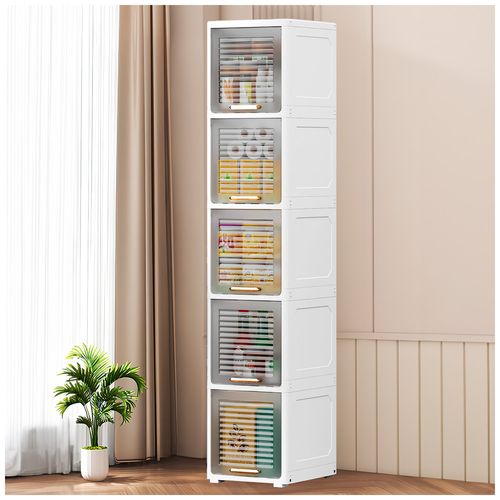 Estante Organizador Multiusos 5 Niveles Elegante con Ruedas Puerta Gris S27