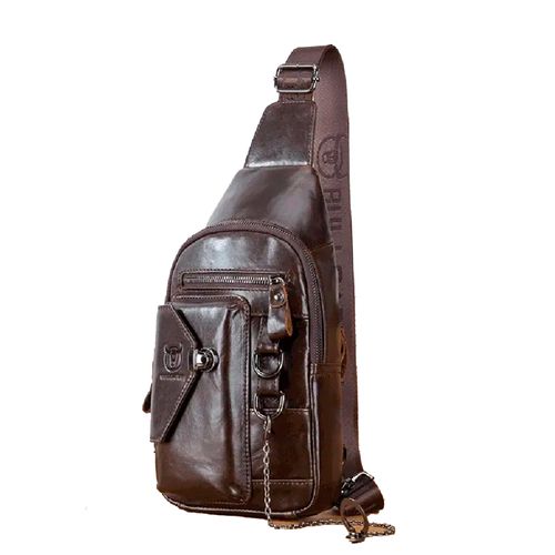 BullCaptain - Mochila Cruzada de Cuero Mate XB-520-CF Café