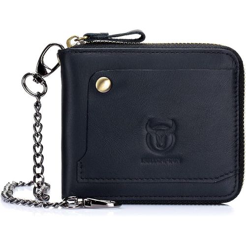 BullCaptain - Billetera de Cuero QB-022-BK Con Cadena - Negro