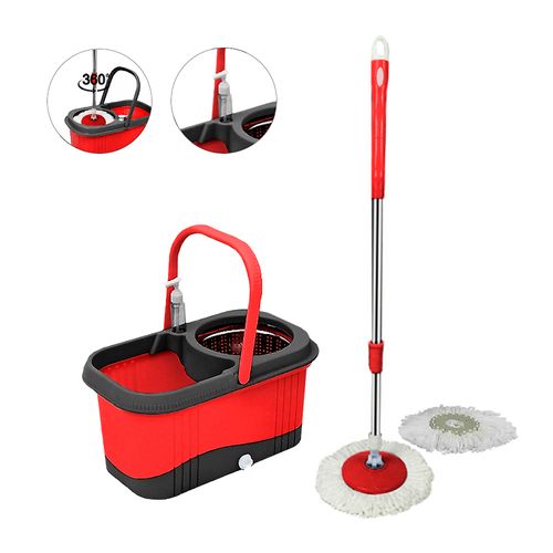 Balde Escurridor Automático Trapeador 2 Mopas+Dispensador Rojo