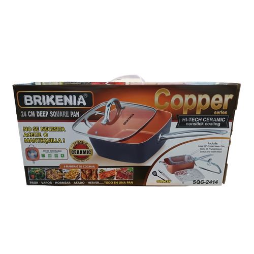 Sarten copper Brikenia Cobre Titanio Antiadherente Cuadrado 24 cm dorado