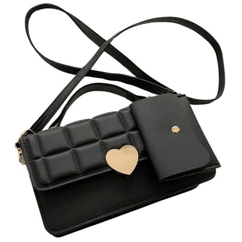 Cartera con Mini monedero 2 en 1 Cuero Sintetico Corazon - Negro