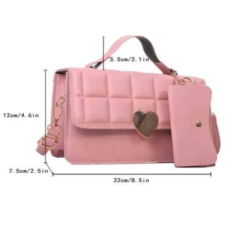 Cartera con Mini monedero 2 en 1 Cuero Sintetico Corazon  - Rosado