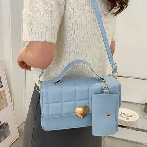 Cartera con Mini monedero 2 en 1 Cuero Sintetico Corazon  - Celeste