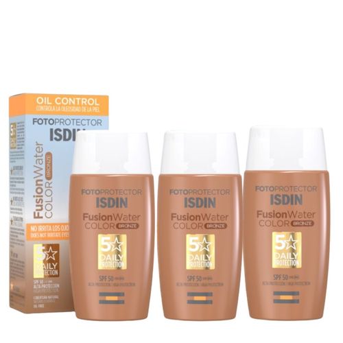 Trio Isdin Fotoprotector Fusion Water Color Bronze SPF50 50ml - Bloqueador Solar Facial Con Color Oi