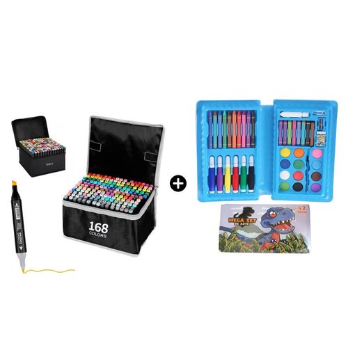 Mini Set Arte-Dibujo 41Pzs Diseño Dino + Set de 168 Plumones