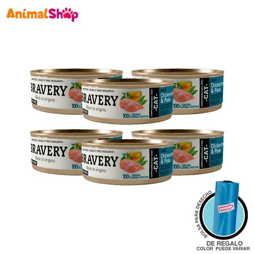 Comida De Gato Adulto Bravery Pollo Y Guisantes 70 Gr 6 Un