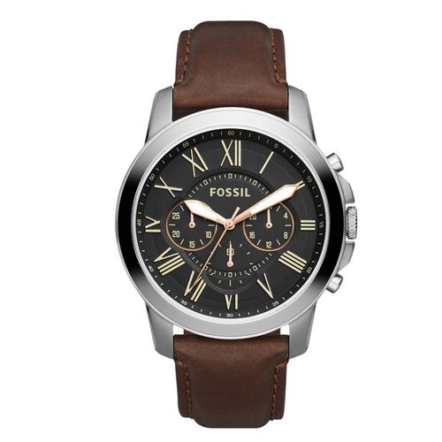 Reloj Fossil Grant FS4813 Cronómetro Correa Cuero Marrón Dial Negro