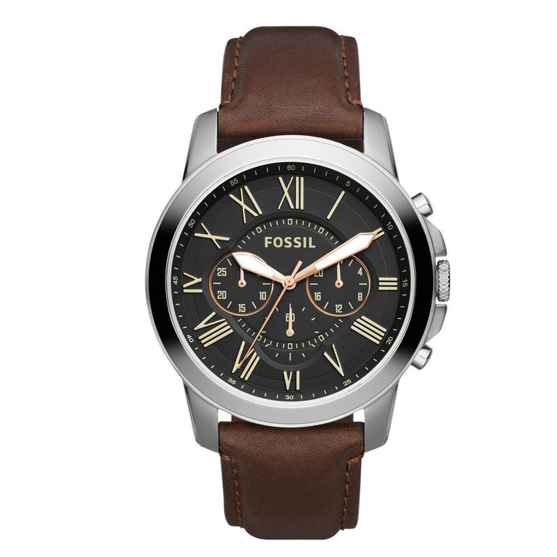 Reloj-Fossil-Grant-FS4813-Cronometro-Correa-Cuero-Marron-Dial-Negro