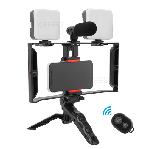 Kit de Video para Vlogger Jaula 2 Reflectores y micrófono para celular