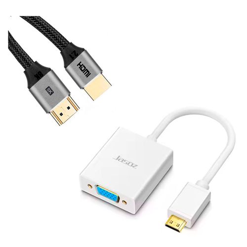 Pack Adaptador HDMI Macho a VGA Hembra  Blanco + Cable HDMI 2.1