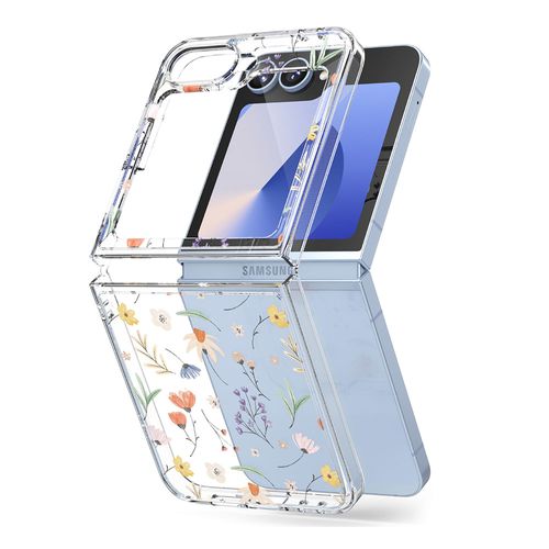 Case Ringke para Galaxy Z Flip 6, antigolpes, flexible, trasparente con flores