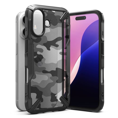 Case para iPhone 16, fusion X, antigolpes, rígido, camuflaje negro