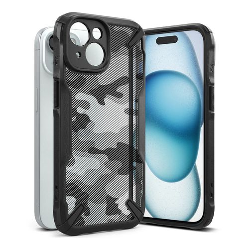 Case para iPhone 15, fusion X, antigolpes, rígido, camuflaje negro