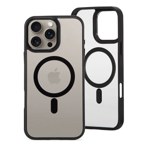 Case para iPhone 16 pro max, con MagSafe para carga inalámbrica, rígido, transparente con negro