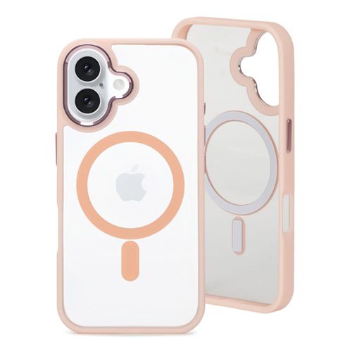 Case para iPhone 16, con MagSafe para carga inalámbrica, rígido, transparente con rosado