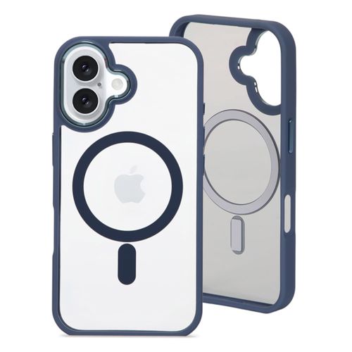 Case para iPhone 16, con MagSafe para carga inalámbrica, rígido, transparente con azul