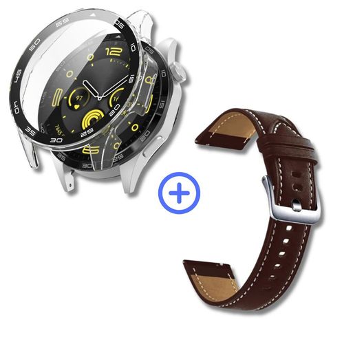 Pack case protector + correa cuero marron para Huawei watchGT3 SE