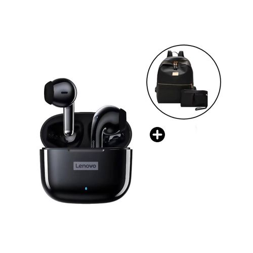 Audífono LP40 PRO Lenovo Negro + Mochila 2 en 1 Oxford Brillante Negro