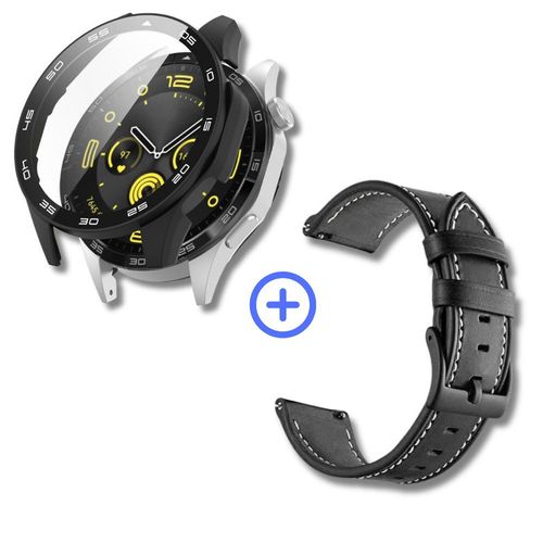 Pack case protector + correa cuero negro para Huawei watchGT3 PRO