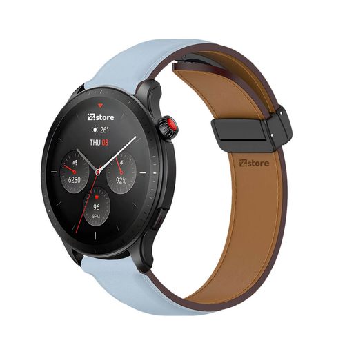 Correa de Cuero Para Amazfit GTR4 Magnético Celeste