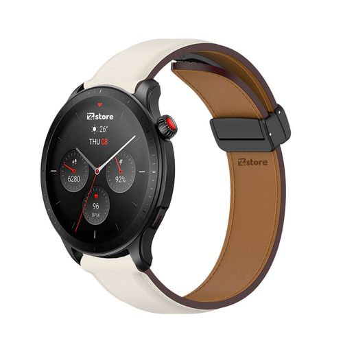 Correa de Cuero Para Amazfit GTR4 Magnético Crema