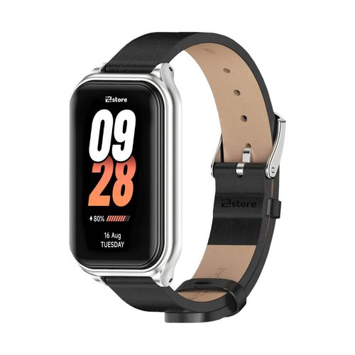 Correa de Cuero Para Xiaomi Mi Band 8 Active de Microfibra PU Negro C/M Silver