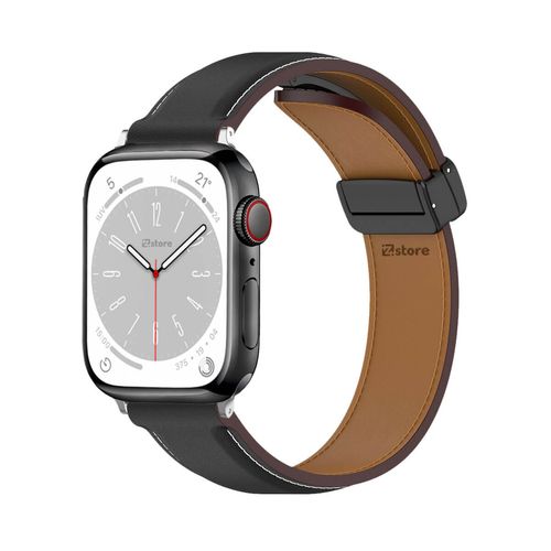 Correa De Cuero Para Apple Watch 42-44-45-49mm Silver Negro