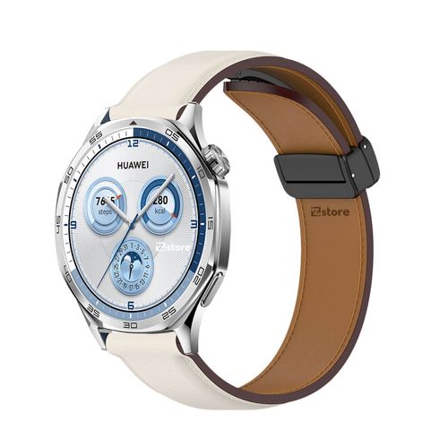 Correa de Cuero Para Huawei Watch GT5/GT5 Pro Broche Magnético 46mm Crema