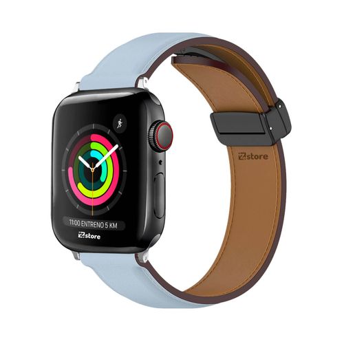 Correa De Cuero Para Apple Watch 38-40-41mm Silver Celeste
