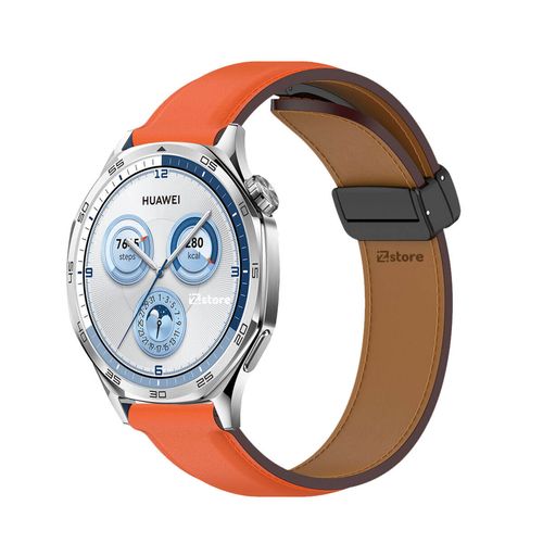 Correa de Cuero Para Huawei Watch GT5/GT5 Pro Broche Magnético 46mm Naranja