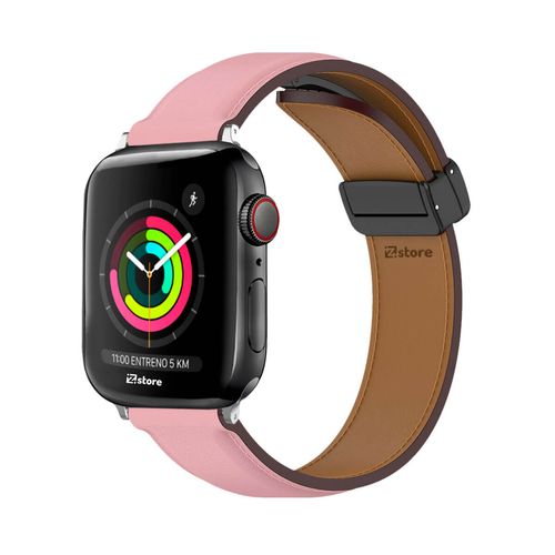 Correa De Cuero Para Apple Watch 38-40-41mm Silver Rosado