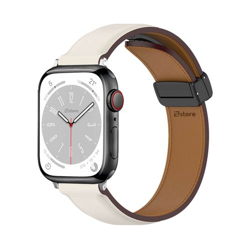 Correa De Cuero Para Apple Watch 42-44-45-49mm Silver Crema