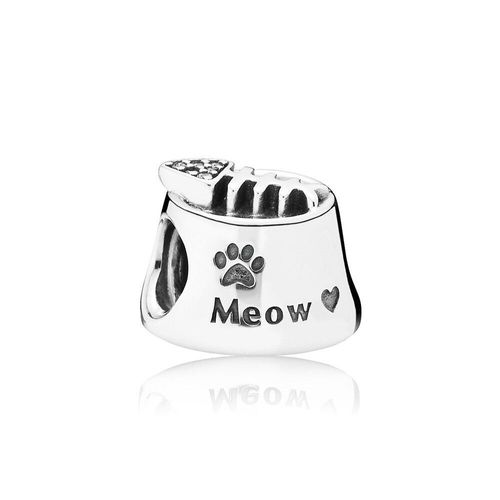 Charm Dije Pandora Original para Mujer 791716CZ Cat Bowl Plata 925 Nezmun