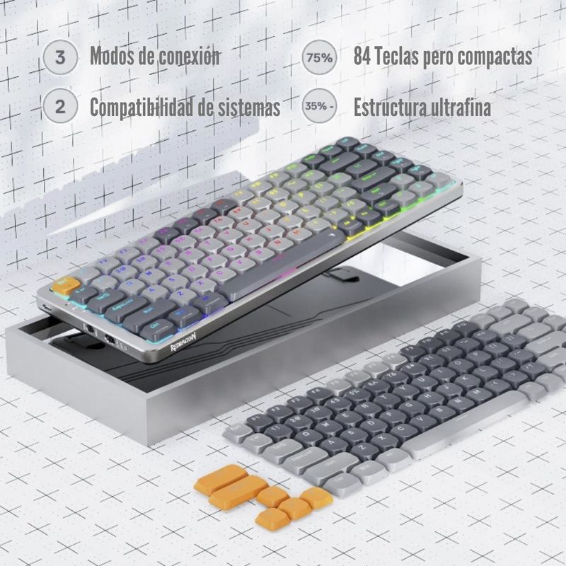 Redragon---Teclado-Azure-K652-RGB-75--Wireless-Switch-Red