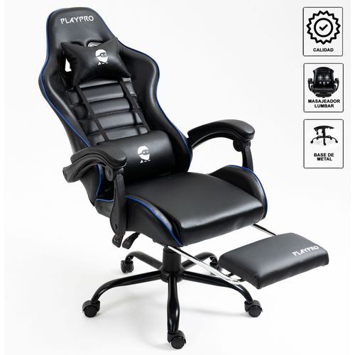 Silla Gamer con Masajeador Lumbar Playpro X1 Azul Base de Metal