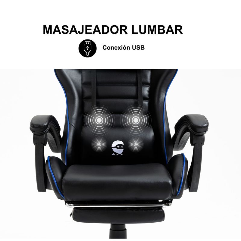 Silla-Gamer-con-Masajeador-Lumbar-Playpro-X1-Azul-Base-de-Metal