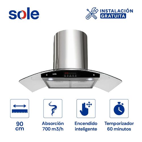 Campana Extractora Venus Plus Sole 90cm - Diseño Elegante, 3 Niveles de Absorción (MUNDO ELECTRONICO