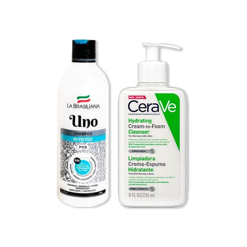 Shampo Uno- Pos 500gr - La Brasiliana+CeraVe Crema Limpiadora Hidratante Hydrating Cleanser 236ml