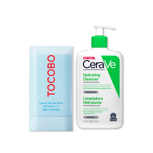 Barra Solar Cootton SPF 50+++ - Tocobo 19gr+CeraVe Crema Limpiadora Hidratante Hydrating Cleanser 47