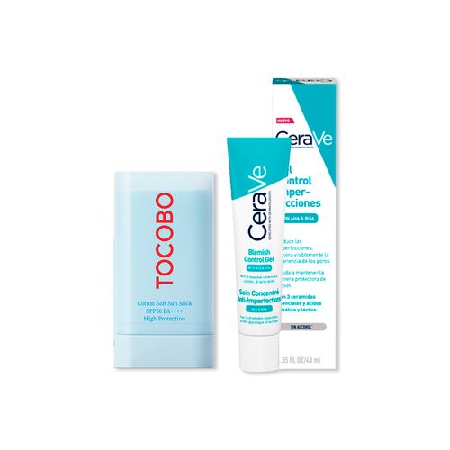 Barra Solar Cootton SPF 50+++ - Tocobo 19gr + CeraVe Tratamiento Anti-imperfecciones Blemish Control