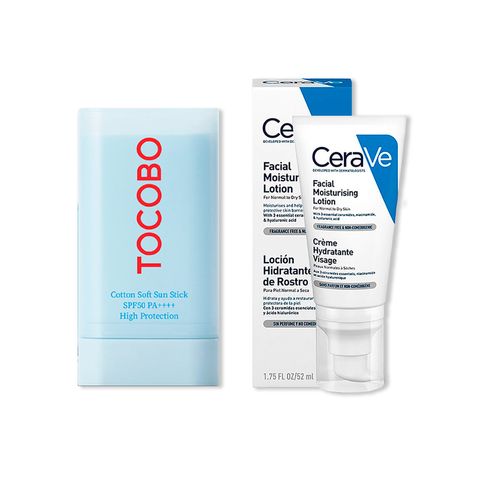 Barra Solar Cootton SPF 50+++ - Tocobo 19gr+CeraVe Crema Hidratante Facial PM 52ml