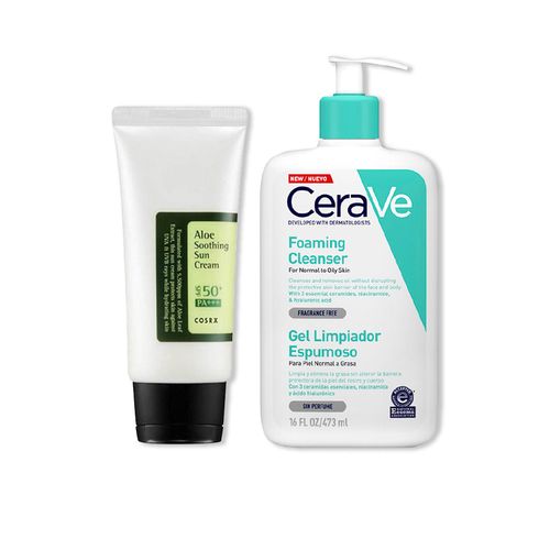 ALOE SOOTHING SUN CREAM - COSRX 50ML+CeraVe Gel Limpiador Espumoso Foaming Cleanser 473ml