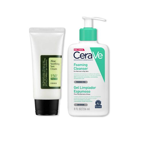 ALOE SOOTHING SUN CREAM - COSRX 50ML+CeraVe Gel Limpiador Espumoso Foaming Cleanser 236ml