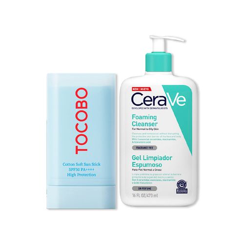 Barra Solar Cootton SPF 50+++ - Tocobo 19gr+CeraVe Gel Limpiador Espumoso Foaming Cleanser 473ml