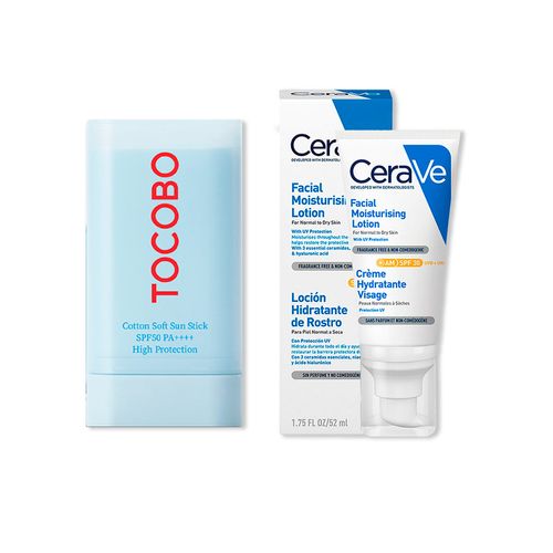 Barra Solar Cootton SPF 50+++ - Tocobo 19gr+CeraVe Crema Hidratante Facial SPF 30 AM 52ml