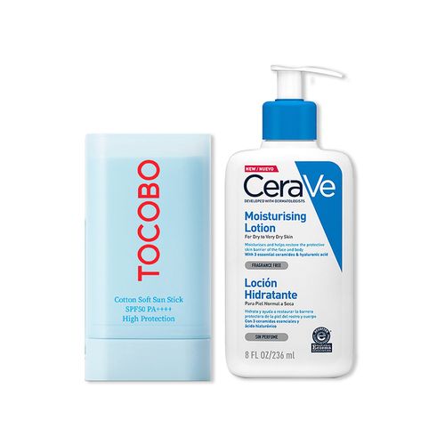 Barra Solar Cootton SPF 50+++ - Tocobo 19gr+CeraVe Loción Hidratante 236 ml