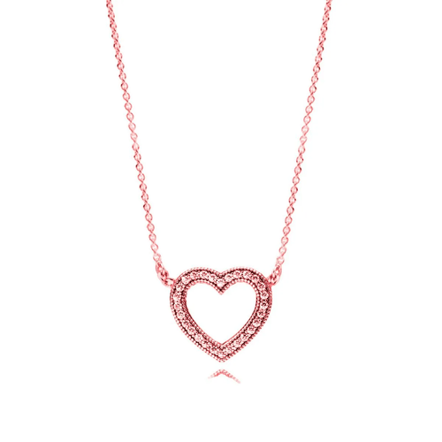 Collar de Cadena Pandora Corazon Rosado Brillante - copy